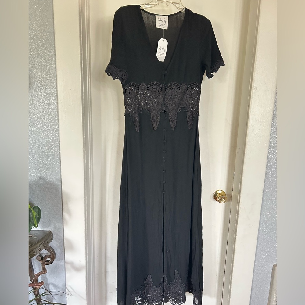 Witchy Black Lace-Trim Maxi Dress - Women's